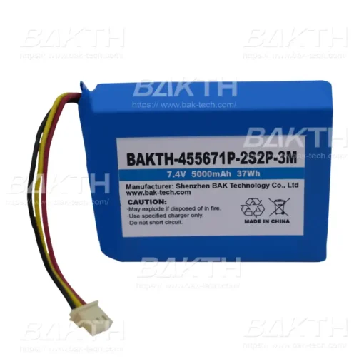 BAKTH-455671P-2S2P-3M 7.4 V 5000 mAh 37 Wh is a Lithium ion polymer battery pack by BAK Technologies. Designed for various consumer and medical applications