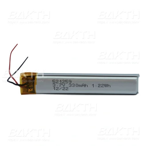 BAKTH-521259 3.7 V 330 mAh 1.22 Wh is a Lithium ion polymer battery pack by BAK Technologies. Best for Bluetooth speakers and different portable devices.