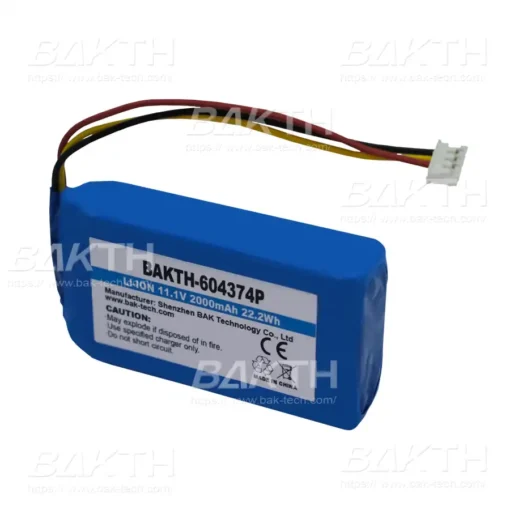 BAKTH-604374P-3S-3 11.1 V 2000 mAh 22.2 Wh is a Lithium ion polymer battery pack by BAK Technologies. Designed for various consumer and medical applications.