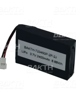 BAKTH-723450P-2P-2J 3.7 V 2400 mAh 8.88 Wh is a Lithium ion polymer battery pack by BAK Technologies. Designed for various consumer and medical applications.