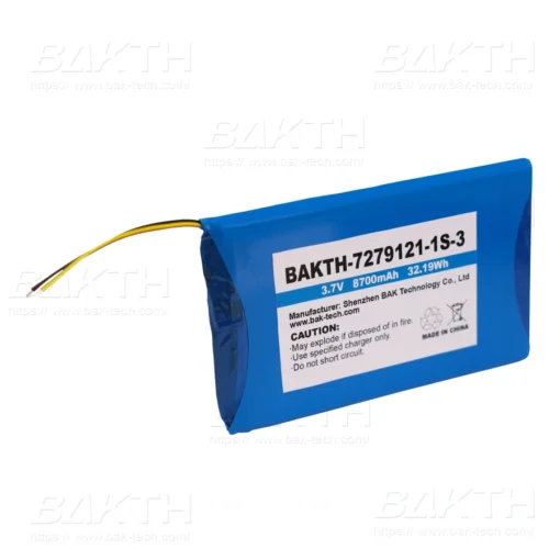 BAKTH-7279121-1S-3 3.7 V 8700 mAh 32.19 Wh is a Lithium ion polymer battery pack by BAK Technologies. For devices of consumer and medical application.