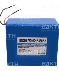 BAKTH-7879121P-3S6P-2 11.1 V 58.8 Ah 652.68 Wh is a Lithium ion polymer battery pack by BAK Technologies. Designed for various consumer and medical applications.
