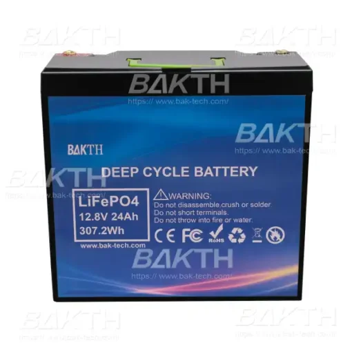 BAKTH 12.8V 24Ah LiFePO4 battery cell, 307.2Wh. Efficient and durable lithium iron phosphate cells, perfect for various energy storage needs.
