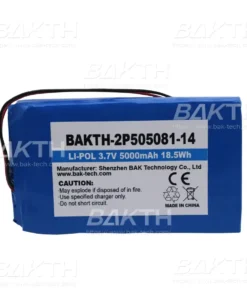 BAKTH-2P505081-14 3.7 V 5000 mAh 18.5 Wh is a Lithium ion polymer battery pack by BAK Technologies. Designed for various consumer and medical applications