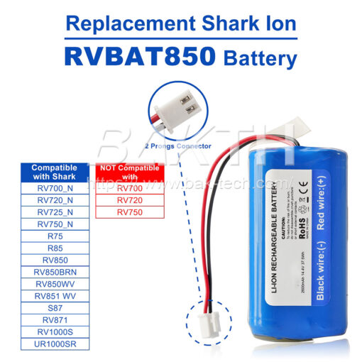 14.4V 2600mAh Lithium ion Replacement RVBAT850 Batteries Compatible for Shark Ion Vacuum Cleaners R75 R85